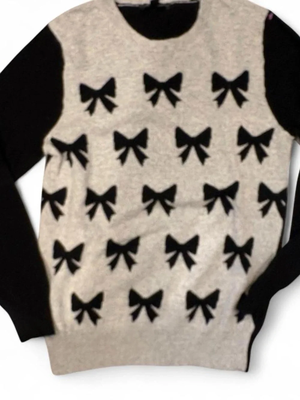 J. Crew Black & Cream Bow-Accent Crewneck Sweater